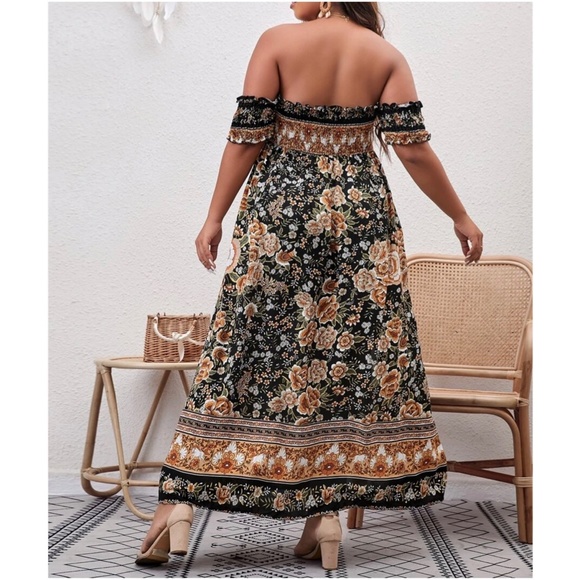 Boho Plus Floral Print Off Shoulder Maxi Dress - Picture 2 of 8
